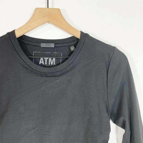 ATM Ruched Fitted Mini Dress M Black Long Sleeve P - Picture 2 of 11